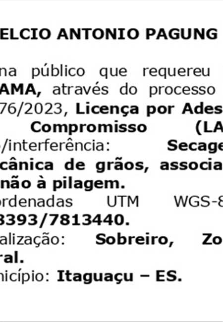 Licença por Adesão e Compromisso (LAC) - Elcio Antonio Pagung